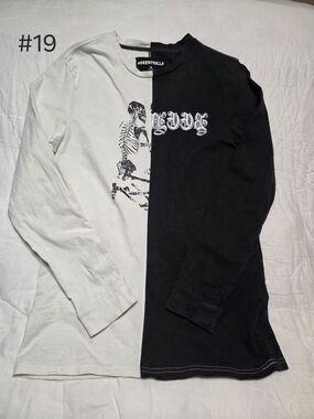 Been Trill Split Color-Block Skeleton Graphic Long Sleeve Shirt - Size Medium